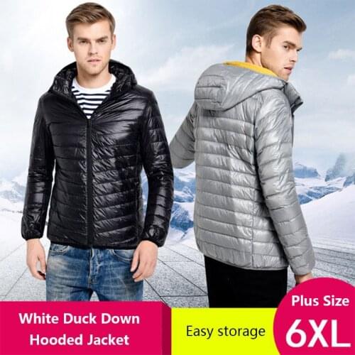 Men Outdoor Winter White Duck Down Jackets Ultralight Large Size Thermal Windproof Hooded Jackets Climbing Riding Hiking Coats