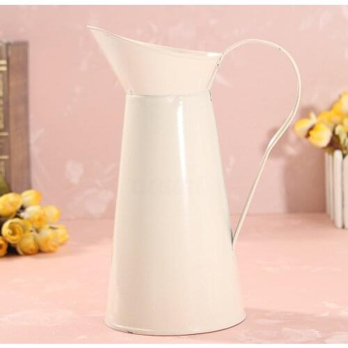 White Cream Metal Flower Vase Vintage Tall Vase Kettle Wedding Flower Vase Vintage Pastoral Enamel Pitcher Jug For Home Decor