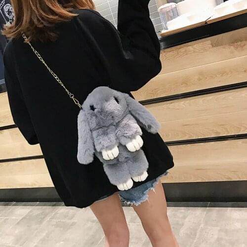 Cute Plush Rabbit Backpack 33cm Fashion Girl Fur Cape Hare Wool Chains Handbag Womens Casual Plush Dead Eyelash Messenger Bag