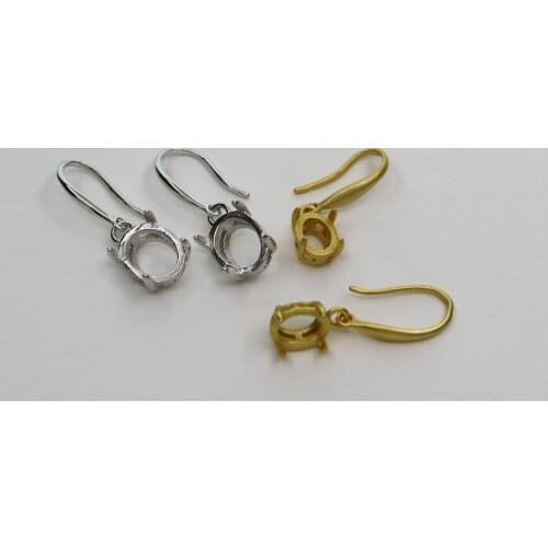 Multipl Siz Oval Bezel Solid 925 Sterling Silver Matte Gold Gemstone Cabochon Prong Hooks Earrings Settings DIY Findings 1706037