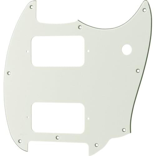 Musiclily Pro 9 Holes Round Corner HH Guitar Pickguard 2 Humbuckers for Squier Bullet Series Mustang, 3Ply Aged White