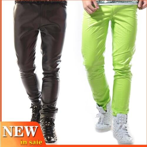 Male Leather Pants GoGo Dancers Costume Jazz Dance Rock Singer Stage Wear Men Leather Clothes Hip Hop Pants DJ Clothing L2225