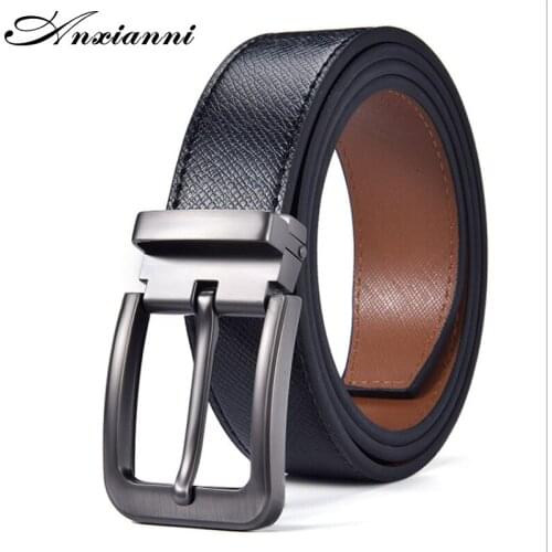 Anxianni Mens Dress Belt 33MM Wide Casual Leather Belts for Men Jeans Suit Belts Antique Buckle Belt Black