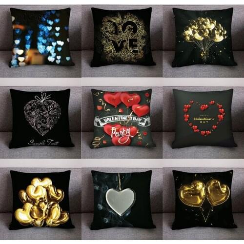 Valentines Day Cushion Cover, Polyester Heart Print, for Couples Home Bedroom Hotel Car Decoration Cushion Cover 45 * 45cm
