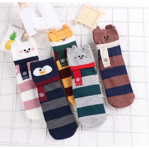 2021 autumn winter socks new straight-board cartoon series cat and dog cute Christmas socks in the middle cotton recommended