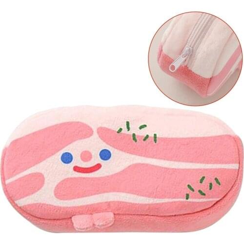 New Cosmetic Bags Pork Belly Pattern Zebra Bacon Student Cute Female Personality Creative Funny Plush Pencil Case