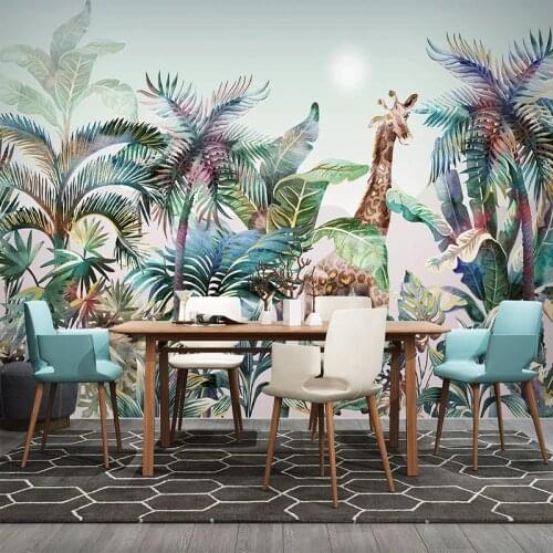 Custom 3D Mural Wallpaper Plant Forest Banana Leaf Giraffe Photo Wall Painting Living Room Children Room Bedroom Papel De Parede