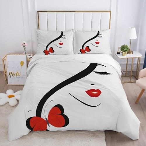 Luxury Duvet cover set Europe Queen King Size 3D Bedding set Print Bed linen Comfortable Quilt cover Bed Set Woman white