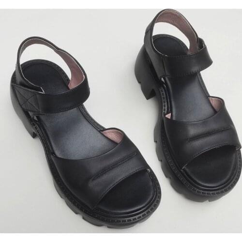 Womens Shoes High-heeled Sandals Black Women Summer Sandals 100% Genuine Leather Female Platform Sandals Light EVA sole
