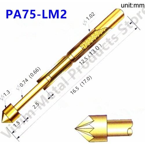 Spring Test Probe PA75-LM2 Durable Metal Brass Test Probe Spring Pin Length 16.5mm Convenient Home Lnspection Tool 100PCS