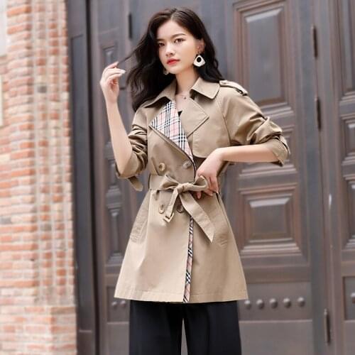 High End Windbreaker Womens Middle and Long 2021 Spring New Small Double Breasted British Temperament Counter Coat