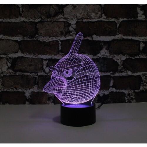 YJM-2846 New amazing 3d night lights night lamp with purple color cute bird shape and 7 colorful lighting