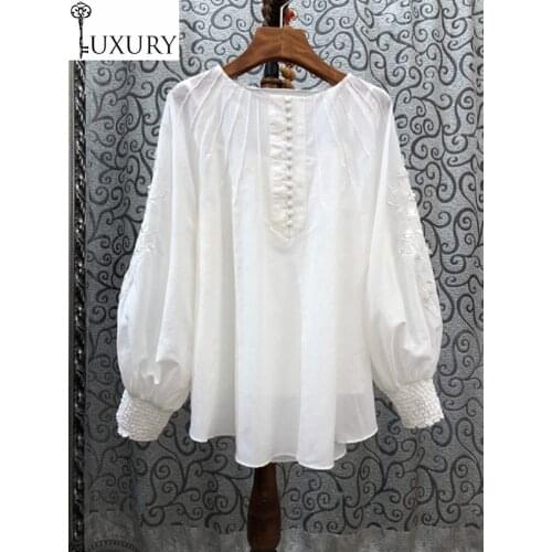 Blouse High Quality Silk 2020 Spring Summer Women Exquisite Embroidery Vintage Buttons Deco Casual Loose Tops Shirt