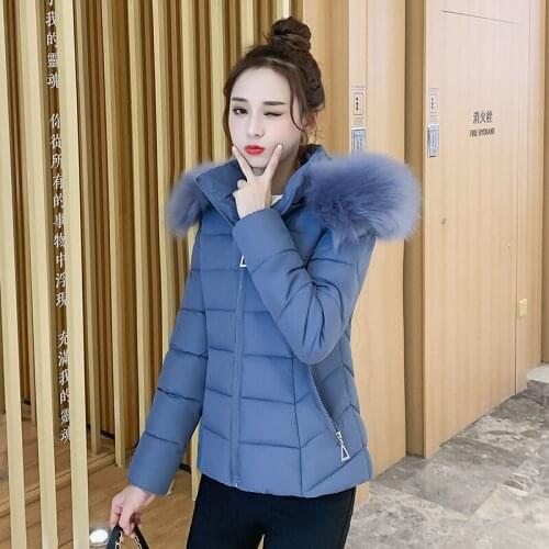 Fad Solid Parkas Female Winter Cotton Padded With Fur Collar Hooded Woman Coat Plus Size Slim Thick Slim Womens Winter Jackets