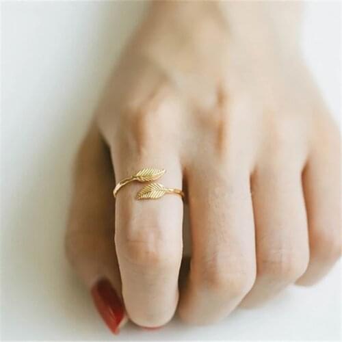 ETCAVCE Gold Colour Engagement Ring Bague Finger Anillos Double Leaf Ring for Women Anel Falange Body Jewelry 2021