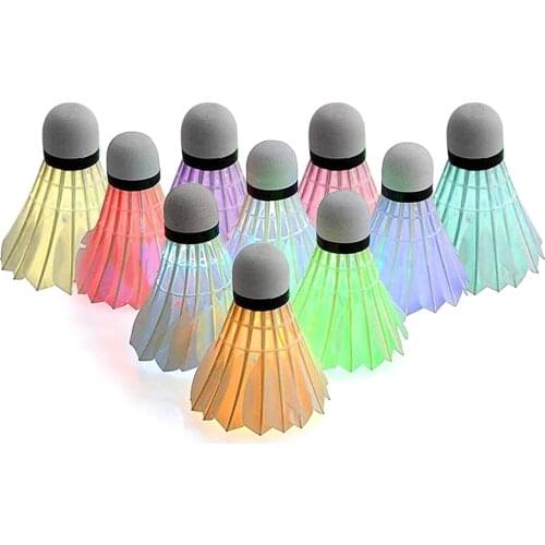 10Pcs LED Luminous Badminton Balls 7 Colors Gradient Badminton Shuttlecock Set Lighting Balls for Yard Games Outdoor Sports Toys