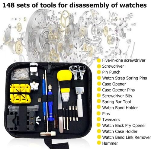 148pcs/set Watch Case Opener Link Pin Remover Screwdriver Repair Tools Kit Professional Watch Tools Clock Repair Tools Kit Bag