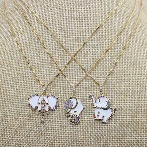 16inch 10pcs/lot Fashion cz/enamel elephant charm necklace,cz jewelry necklace,micro pave necklace,wholesale