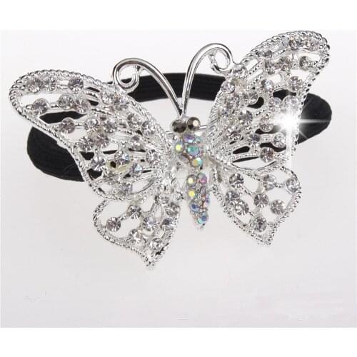 20 pcs / lot Women Crystal Rhinestone New Hair Band Rope Elastic Ponytail Holder Butterfly Girl Gift Free Shipping