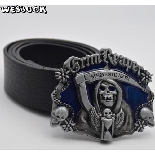 5 PCS MOQ WesBuck Brand Belt Buckles for Men Women Skull Buckles Cowboy Cowgirl Buckle With PU Belt Holiday Gifts