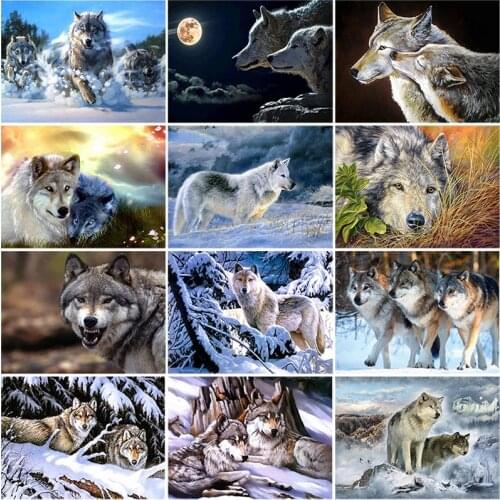 DIY 5D Diamond Painting Snow Wolf Diamond Embroider Animal Cross Stitch Picture Rhinestones Full Round Drill Mosaic Home Decor