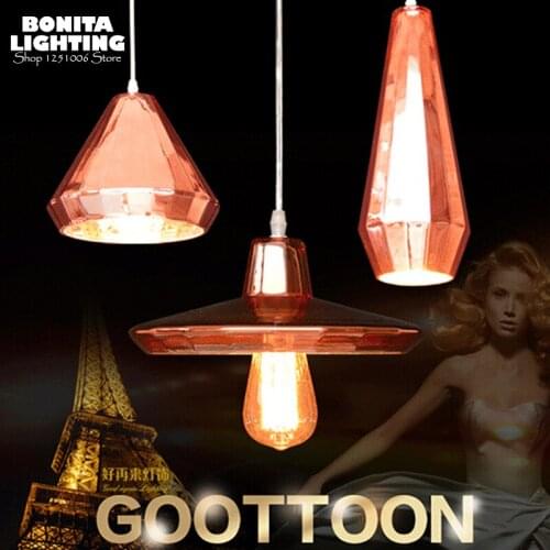 Diamond Golden vintage pendant lighting Plating Glass hanging lights for dining room Edison retro Pendant lamps