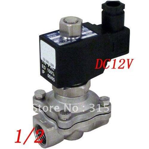 Free Shipping 5PCS/Lot 12v 1/2" NC 2-way Stainless Steel Solenoid Valve VITON Oil Gas Acid Fluid Square Coil