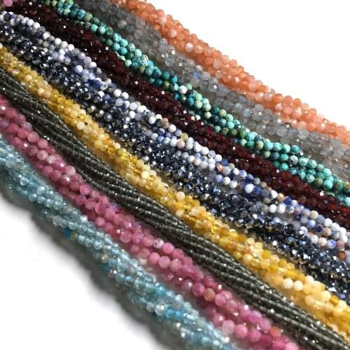 Faceted Natural Stone Beads Sun Stone Obsidian Section Beads for Jewelry Making DIY Bracelet Necklace Accessories Size 2mm 3mm