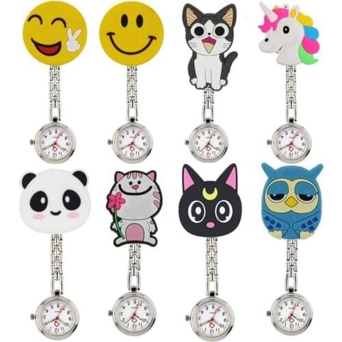 Unisex 3D cartoon ladies women nurse lovely animal pocket watches Medical Doctor beautiful clip pendant watches soft rubber