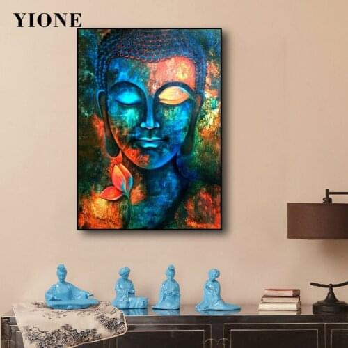 Colored Graffiti Buddha Statue Canvas Paintings Custom Abstract Buddhism Religious Wall Art Posters and Prints Pictures for Room