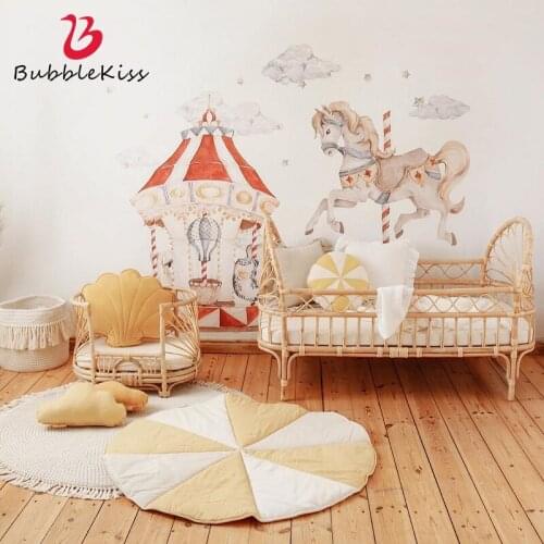 Bubble Kiss Childrens Round Carpet Home Kids Crawling Floor Mats Geometric Yellow White Windmill Rugs For Bedroom Decor Carpets
