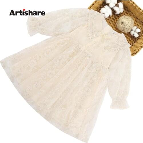 Dress For Girls Lace Floral Party Girl Dress Long Sleeve Dress Child Spring Autumn Kids Costume 6 8 10 12 14
