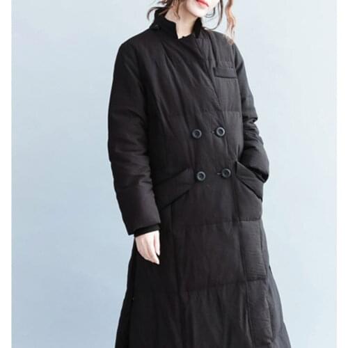 Winter New Long Chinese Style Collar Down Jacket Womens Split Retro Original Design Womens Jacket