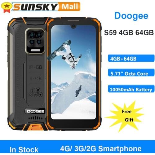 DOOGEE S59 4GB 64GB 10050mAh Big Battery Face Unlock Side Fingerprint ID 5.71 inch Android 10.0 Helio A25 Octa Core 4G OTG