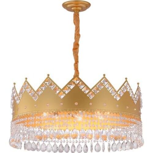 French Pastoral Creative Golden Creative Crystal Living Room Chandelier Dining Room Bedroom Entrance Round Crown Crystal Lamps