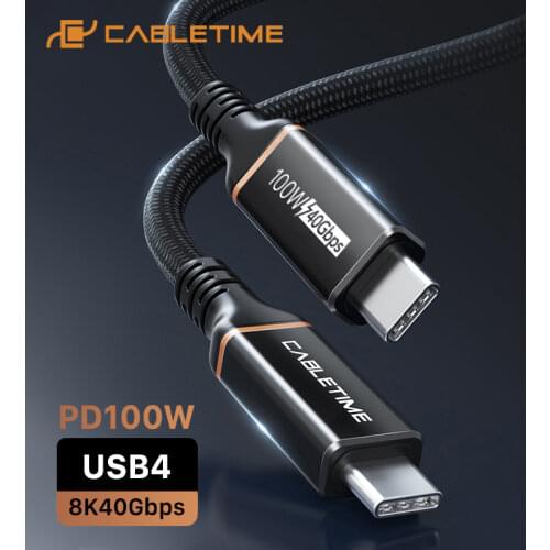CABLETIME Thunderbolt 4 Cable PD 100W USB 4 Cable Certified 8K 40Gbps Type C Fast Charge Compatible with Macbook Pro C413