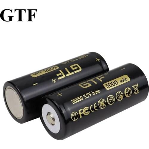 GTF 26650 5000mAh real capacity 3.7V Li-ion Battery for Flashlight UPS backup power supply pointed batteries