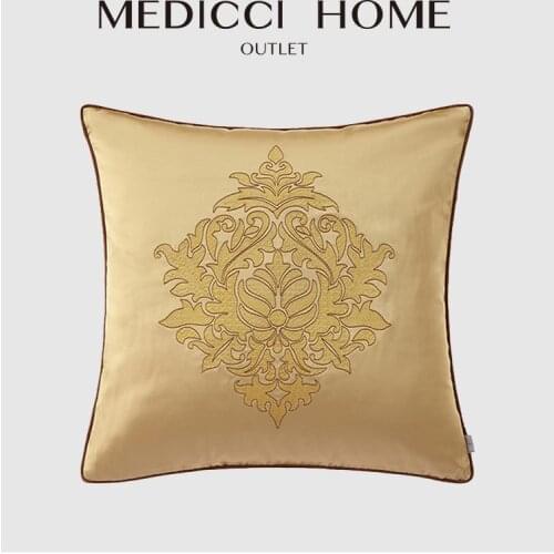 Medicci Home Damascus Baroque Cushion Cover Gold Embroidered European French Throw Pillow Case Silk Luxury Coussin Free Shipping
