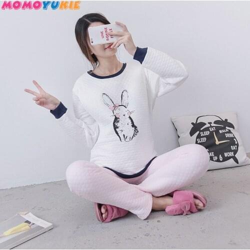Sweet Maternity Nursing Nightwear Pink Cotton Breastfeeding Sleepwear For Pregnant Women Autumn Pregnancy Pajamas Night Wear Set