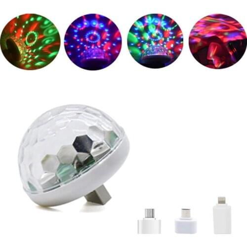 USB Mini Disco Stage Lights Led Xmas Party DJ Karaoke Car Decor Lamp Cellphone Music Control Crystal Magic Ball Colorful Light