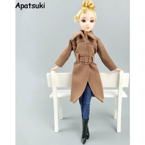 Khaki Office Lady Fashion Coat For Barbie Doll Clothes & Shoes Trench Coat Outfits For Barbie Dollhouse Toy 1/6 Doll Accessories