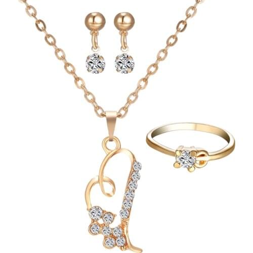 Fashion Heart Pendant Necklaces Jewelry Set Exquisite Earring Rings Set For Women Wedding Party Engagement Jewelry