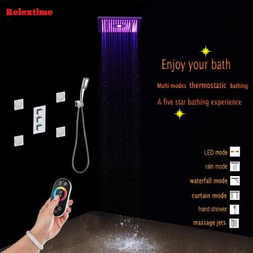 Nozzle Light Rainfall Ceiling Shower Set LED Thermostatic SPA Massage Waterfall Top Shower Bathroom Concealed Reccessed Shower