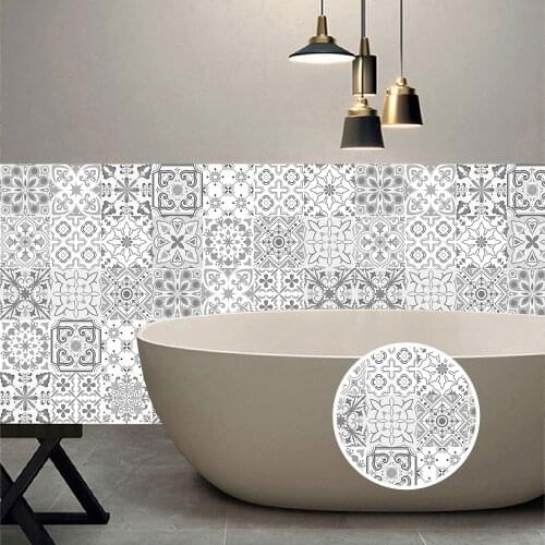 10/15/20/30cm Retro Pattern Tile Floor Sticker PVC Bathroom Kitchen Backsplash Wall Stickers Home Decor Peel & Stick Wall Decals