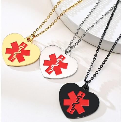 Free Engrave Back Medical Alert ID Necklace for Women,Custom Stainless Steel ID Tag,Emergency Disease ICE Collar Accessory