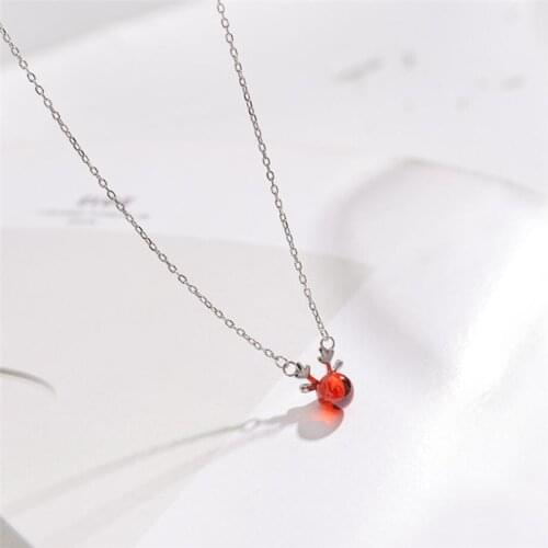 Sole Memory Red Crystal Christmas Gift Cute Elk 925 Sterling Silver Clavicle Chain Female Necklace SNE444
