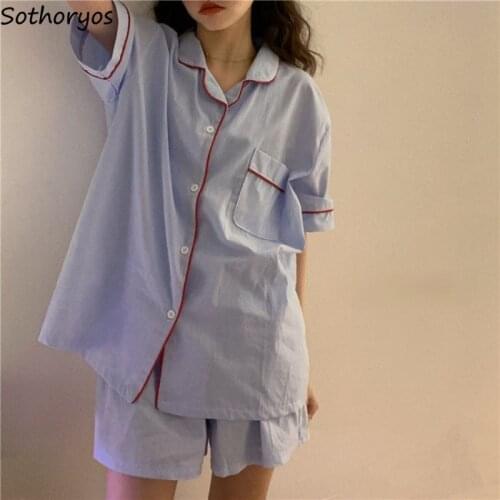 Pajama Sets Women Soft Korean Fashion Casual Baggy HomeWear Ladies Sleep Clothing Simple Leisure Short Sleeve Chic Ins Sleepwear