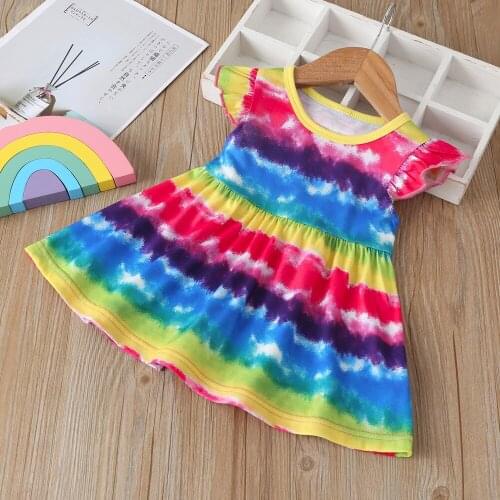 Little Toddler Girls Dress 2020 Summer Floral Rainbow Print Cute Kid Children Dress for 1-3 Yrs Girls Party Birthday Beach dress