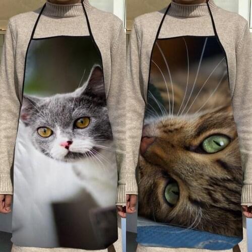 Custom Cat Pattern Kitchen Apron Dinner Party Cooking Apron Adult Baking Accessories Waterproof Fabric Printed Cleaning Tools