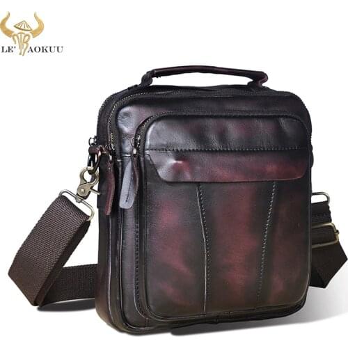 Crazy Horse Leather Male Casual Design Shoulder Messenger bag Fashion Wine Cross-body Bag 8" Tablet Tote Mochila Satchel bag 149